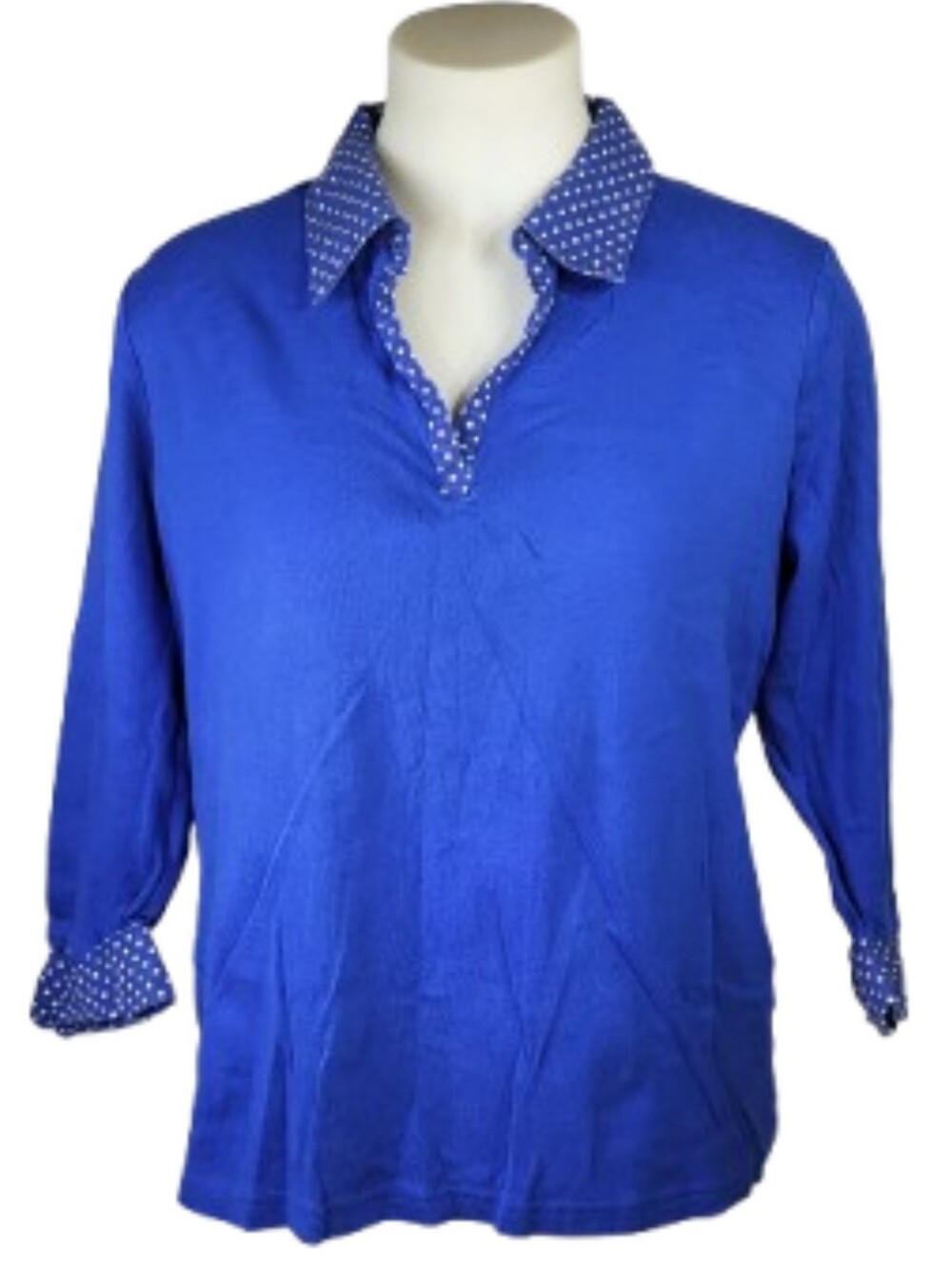Karen Scott Blue White Polka Dot Top Sz LG